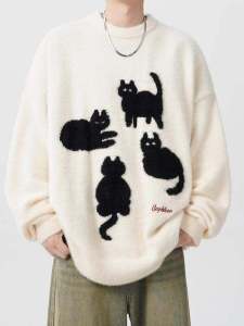 เสื้อสเวตเตอร์ถักหลวมๆ สไตล์อเมริกัน สำหรับผู้ชาย ฤดูใบไม้ร่วง/ฤดูหนาว เสื้อคลุมกันหนาวแบบสวมหัว สไตล์หลวมๆ ลำลอง แฟชั่นเสื้อสเวตเตอร์ถัก