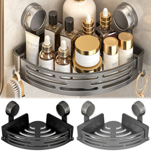 Shower Suction Cup Triangular Baskets No-Drill Wall Mounted Storage Basket Self Drain Easy Cleaning Organiser Bathroom Storage