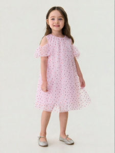 Marc&Janie | Heart Dots Off-shoulder Mesh Dress