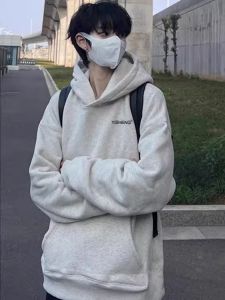 เสื้อสเวตเตอร์คอกลมแขนยาวทรงหลวมสไตล์อเมริกันย้อนยุค ผ้าฝ้ายแท้ หนา อบอุ่น สำหรับผู้ชาย ฤดูใบไม้ร่วง/ฤดูหนาว