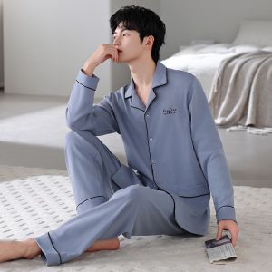 MiiOW | Bộ đồ ngủ dài tay cotton nguyên chất MiiOW dành cho nam quần dài mặc ở nhà mặc ngoài trời cỡ lớn thoải mái thoáng khí mùa thu