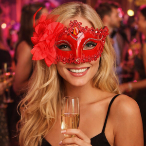Womens Venetian Masquerade Mask Lace Flower Half Face Mask with Rhinestone for Halloween Party Carnival Costume