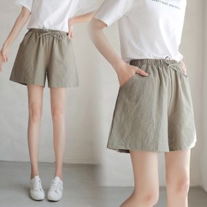 Quần Short Vải Lanh Cotton Cạp Cao Rộng Rãi Mùa Hè Cho Nữ Quần Vải Lanh Thể Thao Rộng Rãi Phong Cách Hàn Quốc Cỡ Lớn