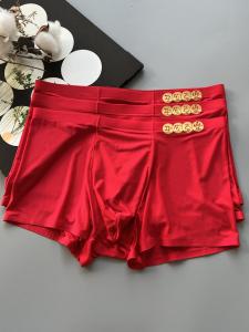 Antibacterial Gold-Stamped Celebration Underwear Boxer Briefs Red Wedding Mens Mid-Waist Ice Silk Seamless Briefs Gift Box