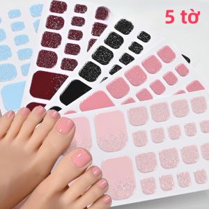Bộ Dán Móng Chân Mùa Hè Lấp Lánh Phủ Kín 5 Tờ 110 Miếng Màu Trơn Dán Chắc Dành Cho Nữ Chăm Sóc Chân Tự Làm
