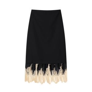 Patchwork Lace Women Elegant Skirt High Waist Fashion Long Sliming Female Party Lady All-match Streetwear Winter