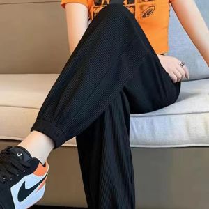 2024 Spring/Summer Ice Silk Wide Leg Harem Pants Womens Bloomers Thin Track Pants Casual Easiest for Match Jogger Pants Cropped Pants