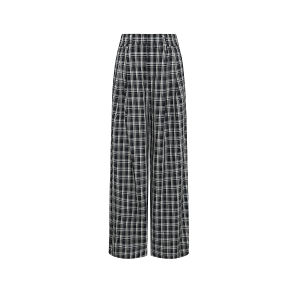 BADINA | Plaid Linen Casual Wide Leg Trousers