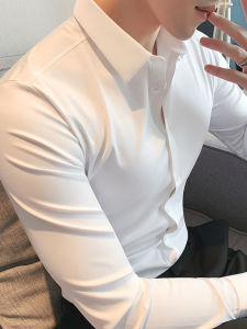 เสื้อเชิ้ตผู้ชายสีพื้นทรงเข้ารูป แขนยาว สวมใส่ทำงาน ไม่ต้องรีด เสื้อเชิ้ตทรงปกติ สำหรับผู้ชาย ฤดูใบไม้ผลิ ฤดูร้อน ฤดูใบไม้ร่วง ฤดูหนาว