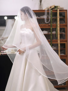 Long Tail Satin Wedding Dress Veil Korean Retro Style Bridal Headwear Soft Tulle Material for Wedding Day Ceremony