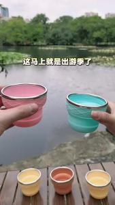 Macaron Di Động Nhỏ Cốc Nước Du Lịch Gấp Gọn Silicon Cầm Tay Ngoài Trời Cốc Nước Súc Miệng Bằng Thép Không Gỉ