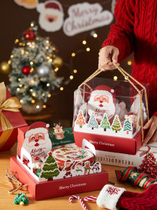 กล่องของขวัญแบบหิ้วแบบใสสำหรับวันคริสต์มาสของขวัญของฝากกล่องบรรจุภัณฑ์แอปเปิ้ลสำหรับวันคริสต์มาสและกลางคืนเค้กลิปสติกลูกอม