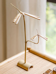 Retro Handmade Bamboo Dragonfly Balance Ornament Tea Ceremony Room Decor Traditional Chinese Style Artistic Desktop Decoration
