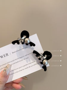Black Velvet Texture Pearl Rhinestone Hair Clip Princess Side Bangs Clamp Headwear Fashionable Korean Style Hair Accessories