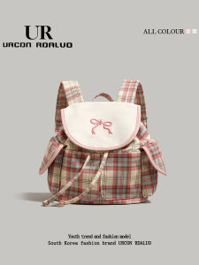 UR Simple Plaid Pattern Drawstring Bucket Backpack New 2025 Women College Students Bookbag Commuter Backpack Versatile