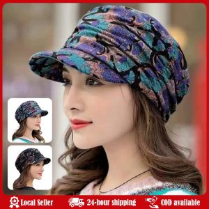 New Polyester Short Brimmed Floral Hat Warm Short Version Beanie Caps Women Visor Hat Women New Autumn Women Peaked Cap Short Brim Warm Foldable Earflap Women Cap Ethnic Style Floral Print Winter Hat Daily Clothing