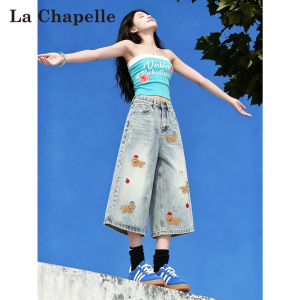 La Chapelle | American Vintage Embroidery Design Capri Jeans For Petite Women