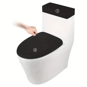 2pcs/set Polar Fleece Toilet Seat Protector Cover Stretch Anti-dirty Toilet Lid Cover Toilet Water Tank Covers Hotel Bathroom