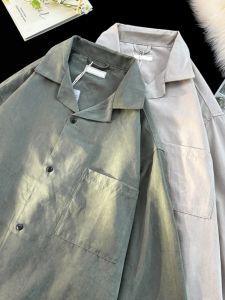 Suede Overalls Long Sleeve Shirt Mens Spring and Autumn American Retro Fashion Brand Trend Fancy Handsome Loose Shirt