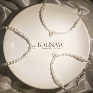 KALINAW Plastic Pearl Imitation Choker Necklace w/ Butterfly Pendant