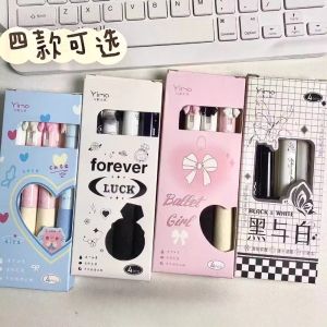 4pcs/box Cute Bow Gel Pens Aesthetic Stationary Pens 0.5 Mm Quick-drying Black Ink Pens Student Stationery School Office Supplies