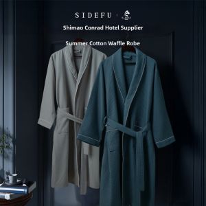 SIDEFU | Summer Pure Cotton Waffle Weave Absorbent and Quick Drying Breathable Bathrobe
