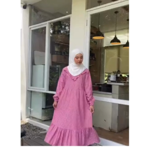 Nucy Tunik kemeja salur terbaru 2025 katun yanded premium atasan long dress full kancing model baru midi dress wanita dewasa lengan panjang muslim casual remaja korean style hijab