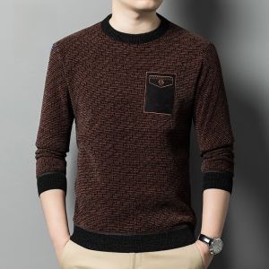 ROMON | Red Round Neck Knitted Sweater For Men Winter New Style Fashion Urban Loose Fit Long Sleeve Thermal Comfortable Dad Clothes