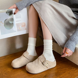 EMUY | Buckle Slip-On Shoes Women Easy-Wearing Comfortable Wooden Thick Sole