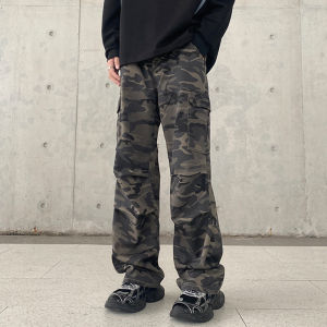 กางเกงทำงานลายพรางสไตล์อเมริกันย้อนยุคสำหรับผู้ชายและผู้หญิง กางเกงขายาวทรงหลวมสไตล์ฮิปฮอปสตรีทแฟชั่น กางเกงขายาวทรงตรง
