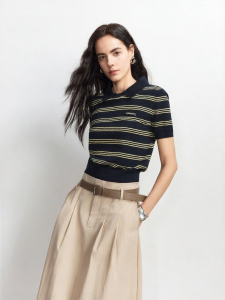 Vero Moda | Linen Rayon Striped Short Sleeve Knit Shirt