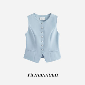 FAMANXUAN | Blue Sleeveless Blazer Fashionable and Elegant