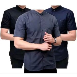 paket hemat 3 pcs 75 ribu kemeja polos lengan pendek pria dewasa katun