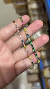 Luxury Colorful Zircon Tennis Chain Bracelets For Women Exquisite Crystal Iced Out Chain Bangle Wedding Jewelry