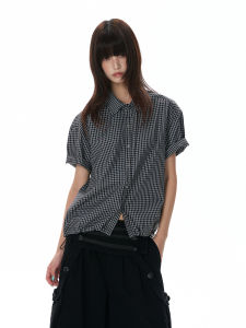VATTY | Retro Plaid Intellectual Loose Shoulders American Casual Button-front Short-sleeve Shirt