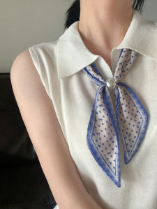 XUELINLU | Pearl Trimmed Narrow Silk Scarf