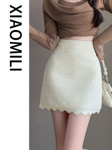 Shiny Sequin A-Line Mini Skirt Womens High Waist Padded Anti-Light Vintage Wrap around Skirt Short Length Standard Fit