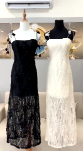 DX_Đầm Ren dự tiệc dáng dài phối dây buộc mặc đi đám cưới che khuyết điểm body sang trọng