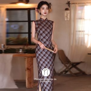 Vintage Chinese Style Sleeveless Qipao Elegant Slim Long Dress