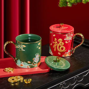 แก้วกาแฟเซรามิกปีงู แก้วคู่รักพร้อมฝา กล่องของขวัญ ของขวัญวันหยุดเด็กผู้ชายและเด็กผู้หญิงวัยรุ่น