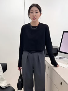 เสื้อยืดแขนยาวกันแดดบางสำหรับผู้หญิง ฤดูร้อน 2024 เสื้อเชิ้ตแขนยาวทรงหลวมสีพื้นสำหรับใส่ไปทำงาน