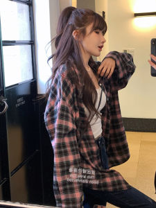 Áo Sơ Mi Kẻ Caro Cổ Điển Màu Đen Hồng Cho Nữ Mùa Xuân Hè Thiết Kế Rộng Rãi Thoải Mái Chống Nắng Áo Khoác Ngoài