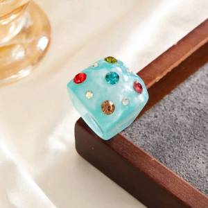 Ingemark | Ingemark 6Colors Creative Retro Colorful Resin Inlay Rhinestone Square Ring Sweet Geometric Chunky Rings 2026 New Couple Jewelry
