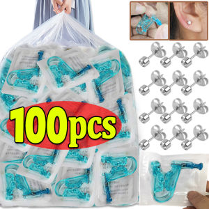 100Pcs Disposable Blue Ear Piercing Kit Asepsis Healthy Safety Nose Earring Piercer Tool Set Machine Set Ear Studs Body Jewelry