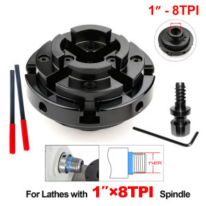 4" / 100mm 4-Jaw Self-Centering Wood Lathe Chuck Black Thread Options: 1"×8 TPI / M33×3.5mm / M18×2.5mm