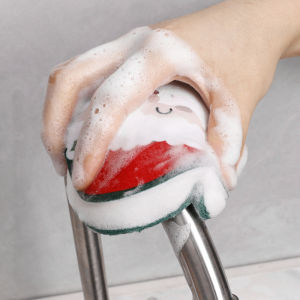 【On Sale】4Pcs เครื่องมือทำความสะอาดชามผ้าเช็ดจานผ้าฝ้ายดูดซับฟองน้ำเช็ดไม้อัดรูปการ์ตูนเทศกาลคริสต์มาส