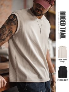 MADENGGONGZHUANG | American Retro Striped or Solid V-Neck Sleeveless Underwear Vest for Gym Wear Men Summer