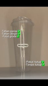 【CUP & TUTUP 25 PCS】Cup Injection 24oz 700ml / Gelas Plastik + Connected Lid sambung/Tutup Strawless Thinwall Tebal Datar 24oz 700ml