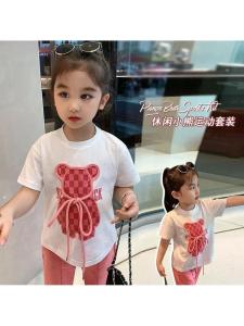 Sweet Princess Girls Summer Cartoon Two-Piece Set with Flared Pants Short Sleeve Top And Bottoms Matching Outfit for Kids