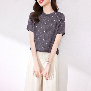 NVSHENJI | Silk Printed T-Shirt Womens Short Sleeve Round Neck Summer New Fashion Age-defying Hangzhou Mulberry Silk Top Wet-damp Sweat